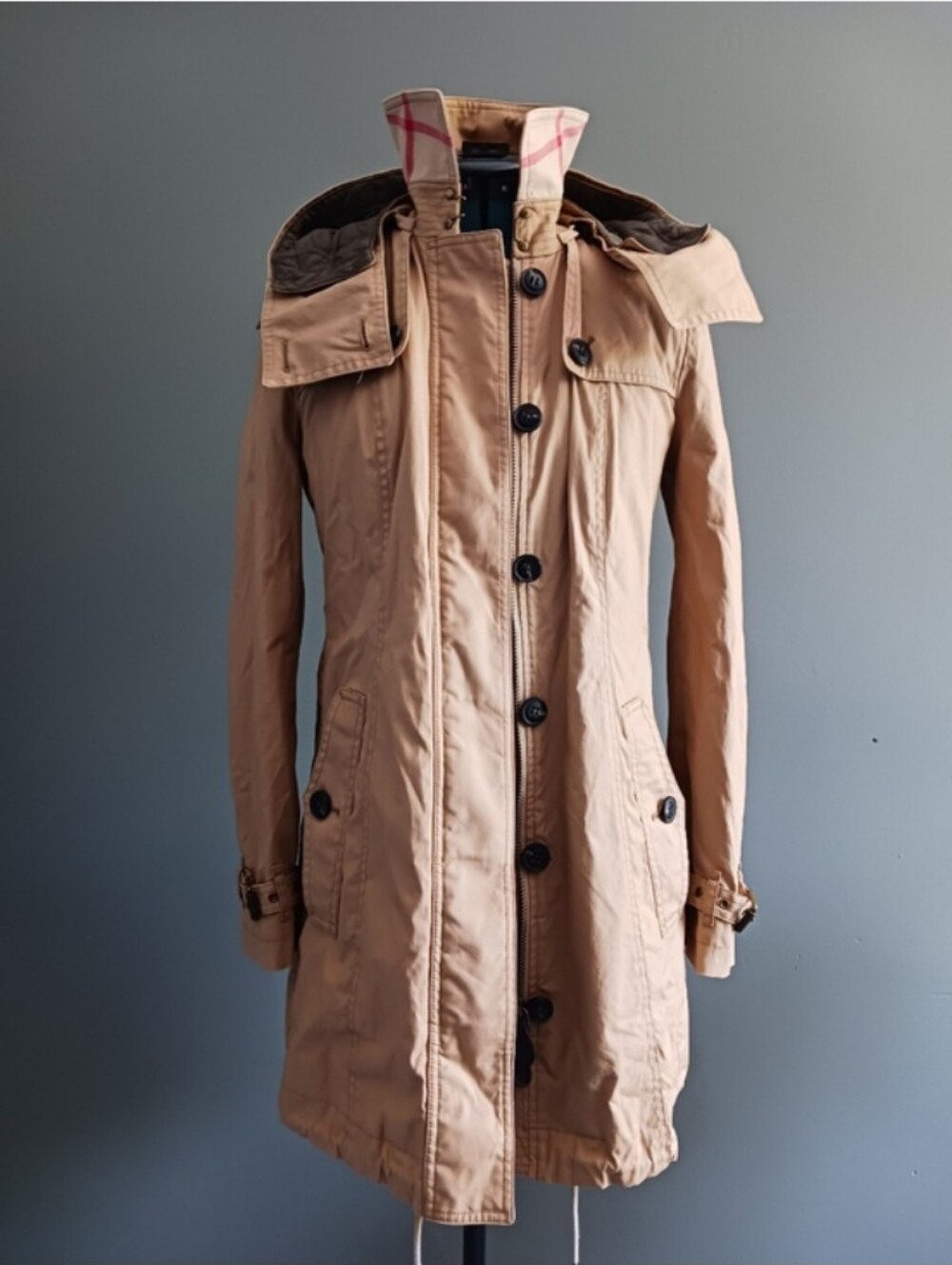 Burberry Tan Hooded Trench Coat With Quilted Removable Lining ,remvable Hood ,S
